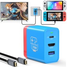 70W USB C Charger Dock for Nintendo Switch/OLED, Portable Travel TV Docking S...