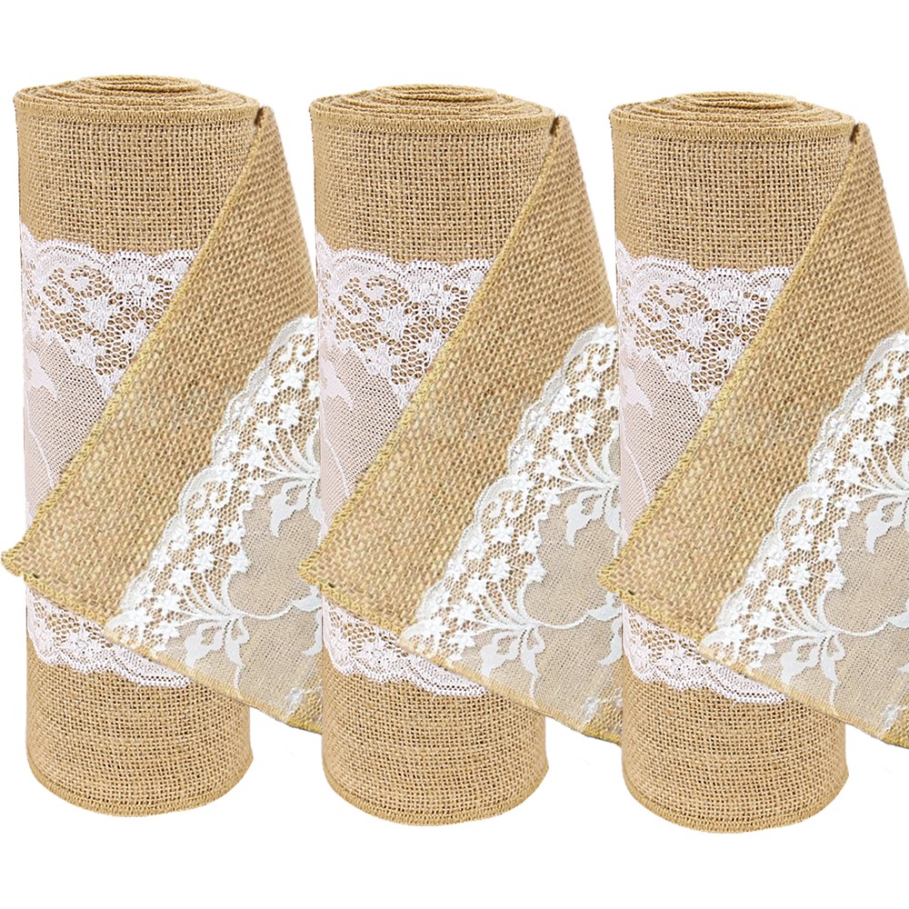 Time to Sparkle 30CM x 30M (3Rolls x 10M/Roll) Hessian Lace Table Runners Roll