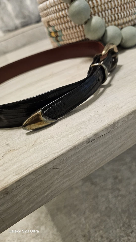 Harley Baldwin из натуральной черной кожи ремень размер 30 серебро пряжка, винтажный - Изображение 3 из 4