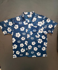 American Excellence AE Sport Shirt L Hawaiian Flower Blue Made In USA VA
