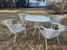 Vintage Russell Woodard Wrought Iron Patio Set with Table and 4 Chairs