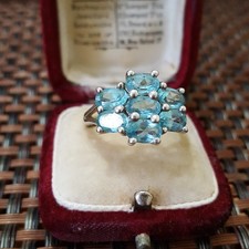 925 Sterling Silver Cluster Ring Blue Topaz Jewellery UK Size P / US 7.5 / EU 56