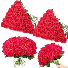 Ovveroche 80 Pcs Roses Artificial Flowers Silk Red Flower Petals Long Stem Roses