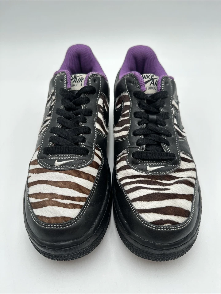 Nike Wmns Air Force 1 Negro Púrpura Cebra 2005 Talla 9.5 Usado 307109-001 Foto 2 de 4