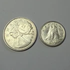 1966 25C Canadian Quarter & 1960 Dime 80% Silver- 2 Coins