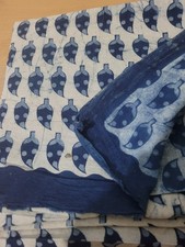 Indigo Cotton hand block print Fabric by the yard dress fabric ,floral print