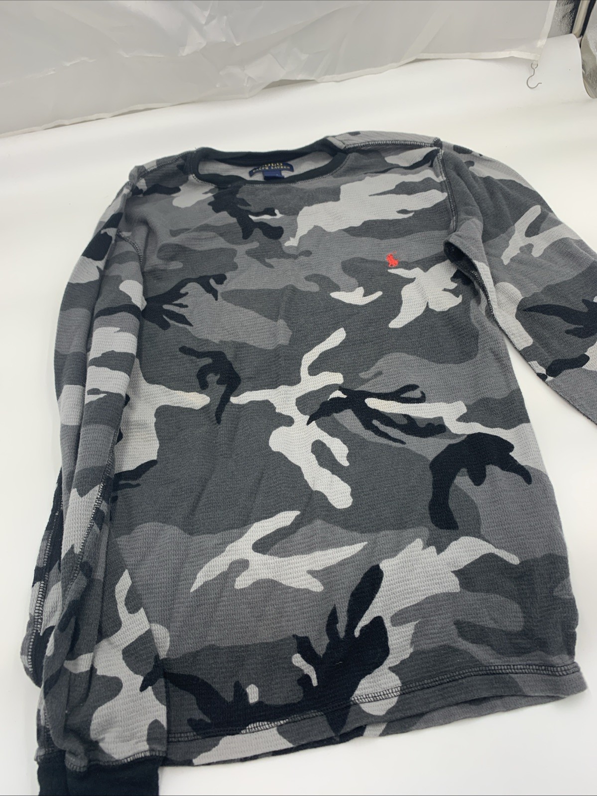 PONY Polo RALPH LAUREN camicia uomo grigia mimetica waffle maglia termica manica lunga piccola