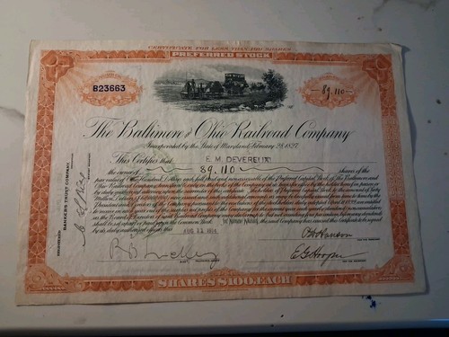 SLING'S 🪙1914 Vintage The Baltimore And Ohio Railroad Company Stock Certificate - Picture 2 of 11