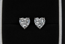 Heart Cut Moissanite Solitaire Stud Earrings White Gold Plated Gift For Women