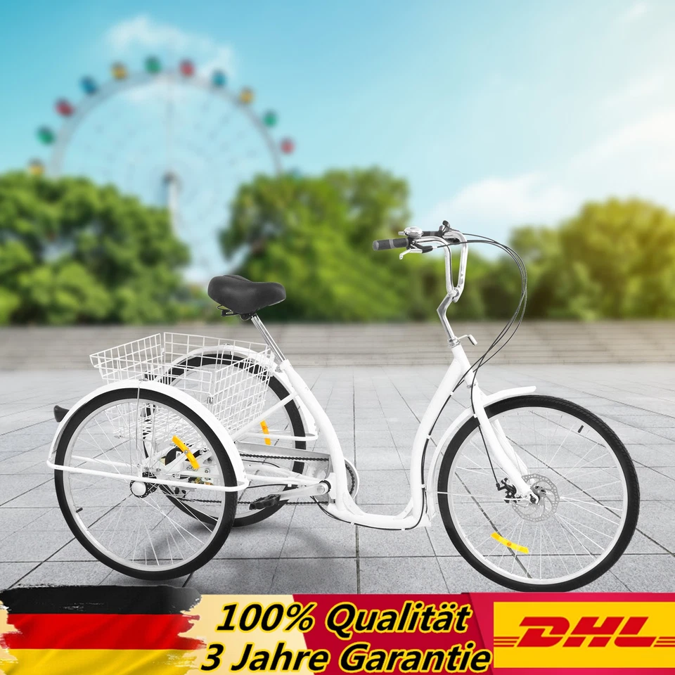26 Zoll Dreirad 6-Gang Senioren 3-Rad Fahrrad Für Erwachsene Mit Einkaufskorb - Bild 2 von 4