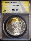 1881-S $1 Morgan Silver Dollar MS 64 Flashy Rising Tone ANACS # 7494948 + Bonus