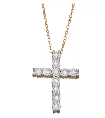 Diamond Cross Pendant - 18k Gold-Over-Silver 1/4 ct. T.W. - Picture 6 of 6