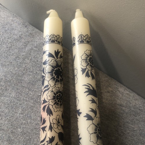 (2) Piece Blue 10” Taper Candles Blue Floral Cream Background Vintage Country - Picture 5 of 7