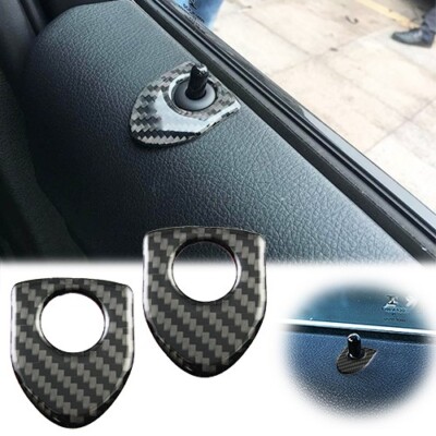 2pcs Door Lock Pin Knob Surround Decoration Cover Trim Real Carbon Fiber For BMW