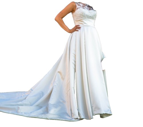 Reformation Margot Ivory Satin V Neck Full-Length Open Back Train Wedding  Dress | eBay