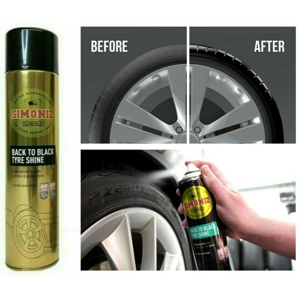 Simoniz Back To Black Wet Tyre & Trim Shine, Wet Look Tyre Shine To Restore Glossy Black Finish, Essential Car Cleaning Products, Industry Leading Durability For