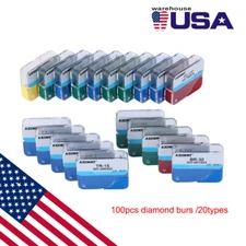 100Pcs AZDENT Dental Diamond Burs High Speed Handpiece Friction Grip 20Type