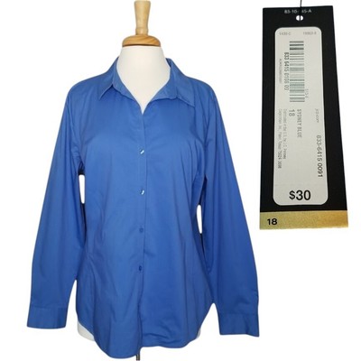 Worthington Blue Button Blouse Women's Plus Size 18 Long Sleeve Collared  $30 New | eBay