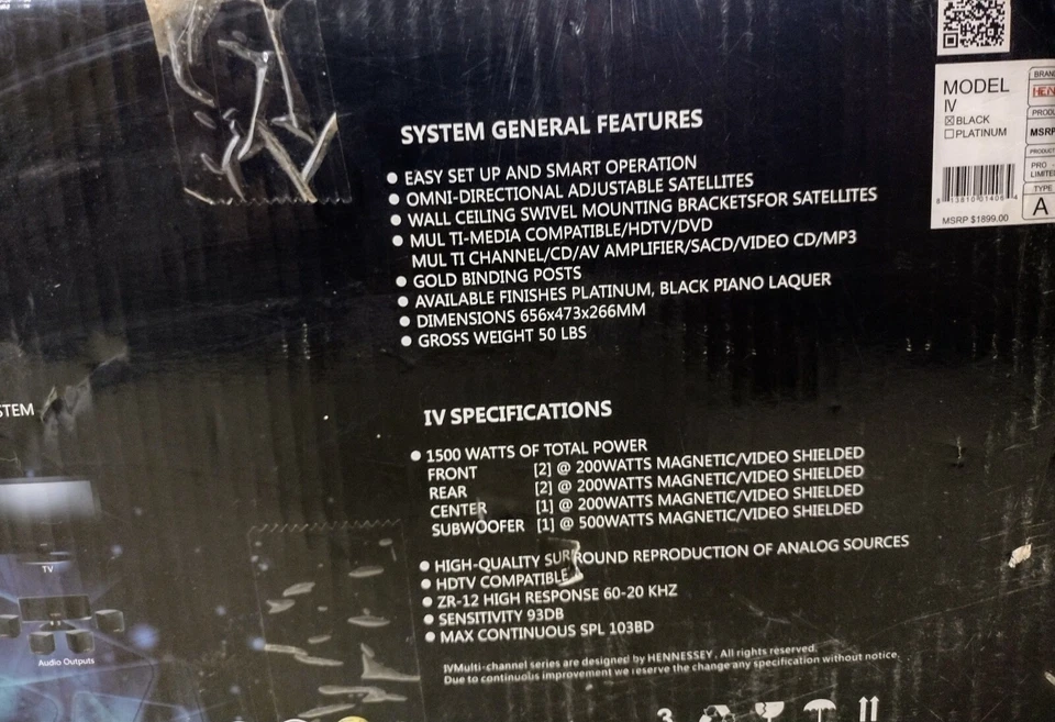 Sistema de cine en casa Hennessey IV Audiofile Series 5.1 canales ¡NUEVO EN CAJA ABIERTA!! Foto 3 de 4
