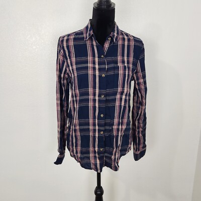 So Black / Pink Cotton Long Sleeve Collared Button Down Shirt Top Blouse Sz M