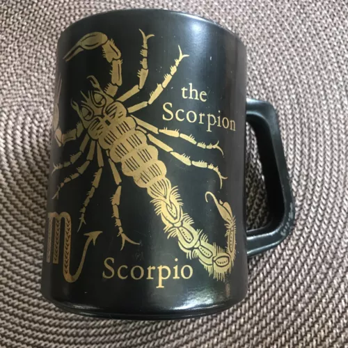 Vintage Federal Scorpio Zodiac Astrology Coffee Mug Black Gold Milk Glass