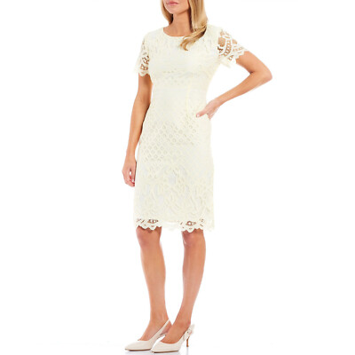 Preston & York Size 12 White Fay Lace Scoop Neck Short Sleeve Dress  Cocktail B48 | eBay