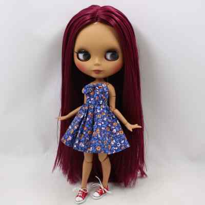 Neo Blythe Puppe Fuchsia Rote Haare Nude Gelenkkörper Dunkle Haut Matt Gesicht BJD Toys