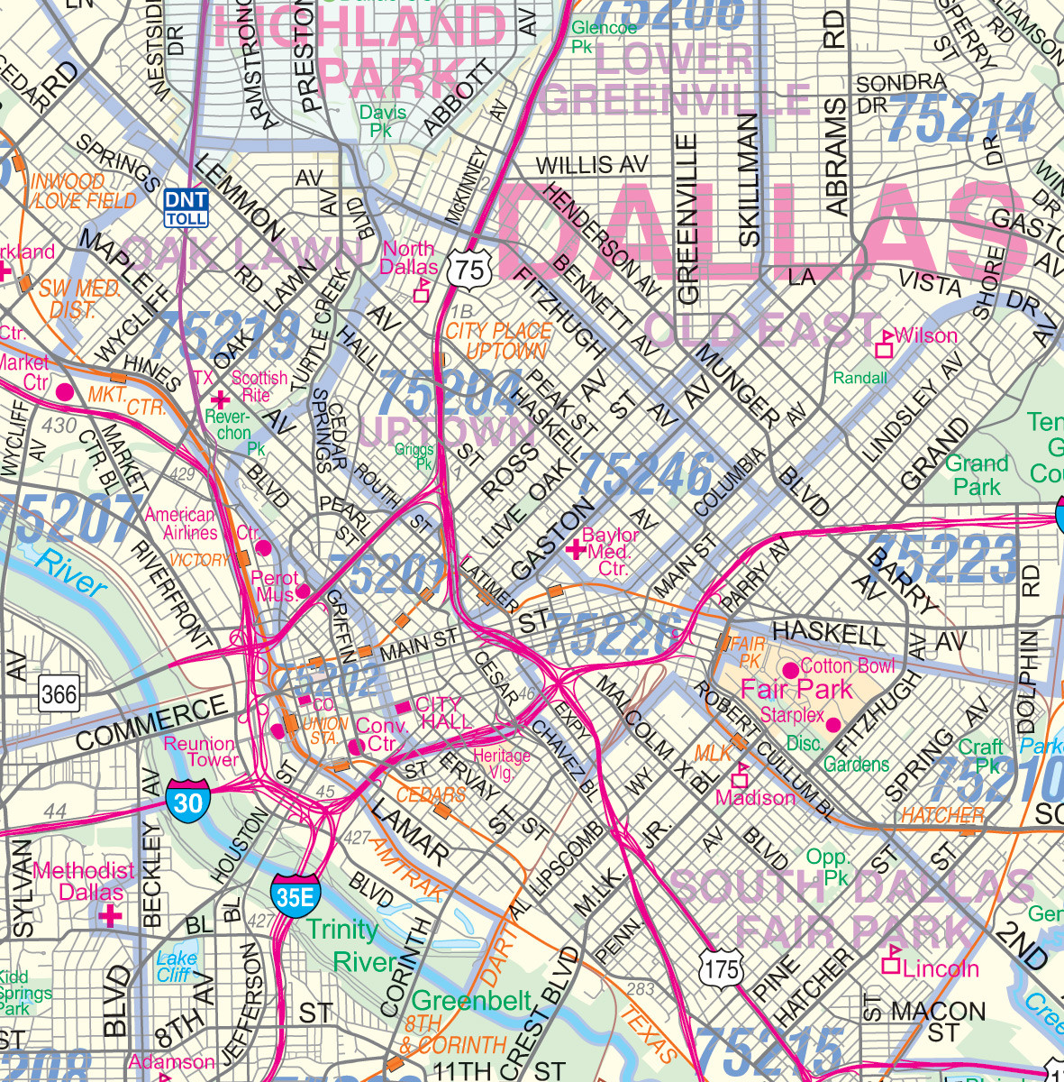 Dallas-Ft. Worth Metroplex Detailed Region Wall Map (44