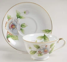 Roselyn China Dogwood Footed Cup and Saucer, Vintage Set of 4