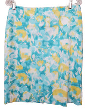 Talbots Petites Cotton Blend Lined Watercolor Print Back Slit Pencil Skirt Sz 8P
