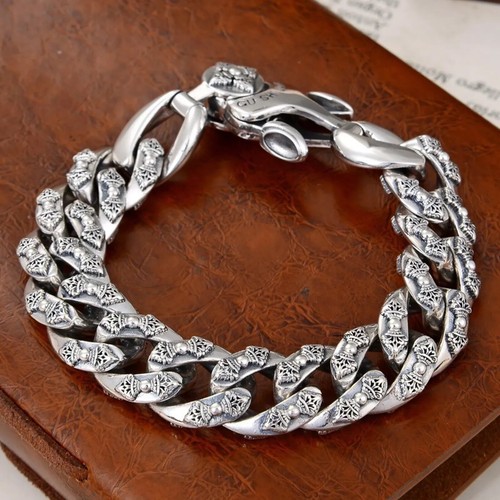 Solid 925 Sterling Silver Chain Men Vajra Cuban Curb Link Bracelet 98g/8.6inch - Picture 1 of 8