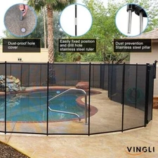 4 Pieces Swimming Pool Safety Fence 4' x 48' Pool Fence Gate For In-ground Black