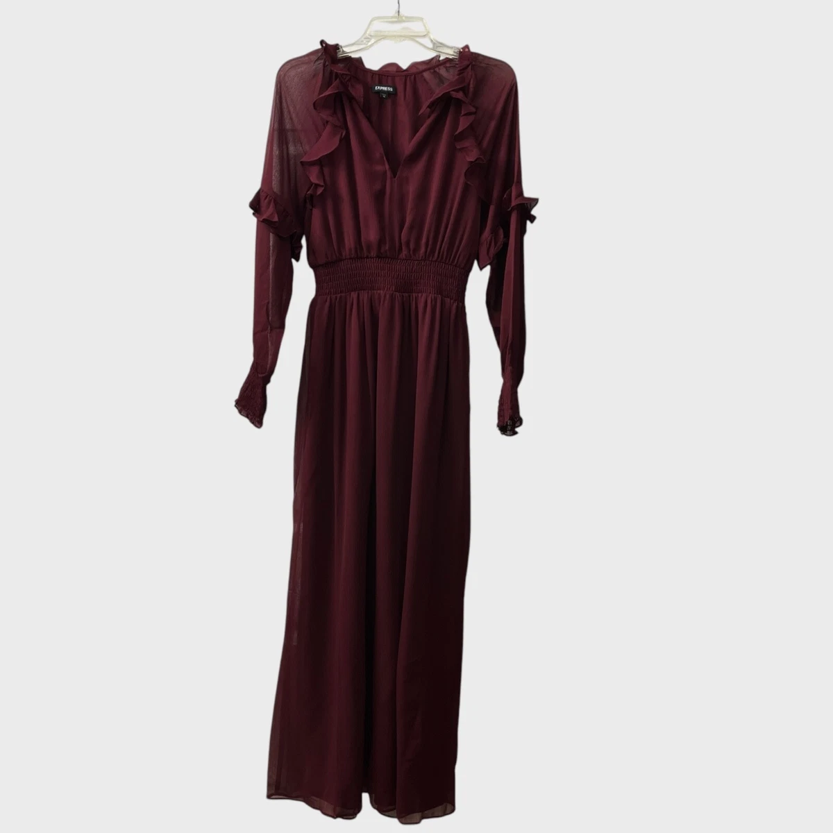 knee length dresses for ladies Burgundy Striped Long Sleeve Wrap Maxi Dress