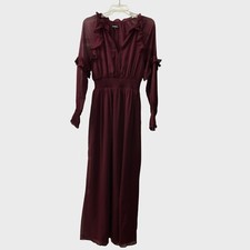Express Dress Women's XS Long Sleeve Ruffle Trim Smocked Waist V Neck Maxi