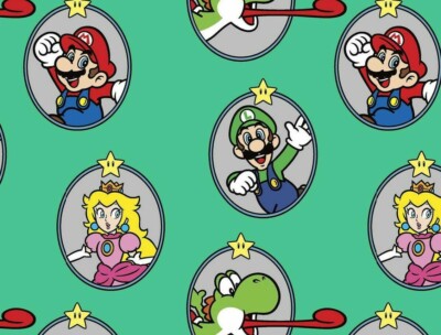 FAT QUARTER  NINTENDO SUPER MARIO BADGE FABRIC LUIGI PEACHES COTTON VIDEO GAMES 