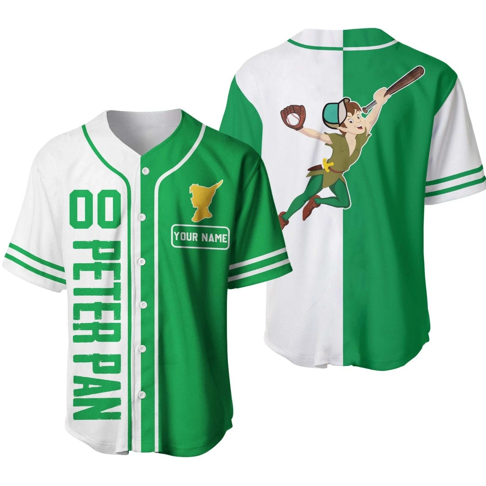 Personalized Peter Pan Baseball Jersey Button Down Shirt Adult