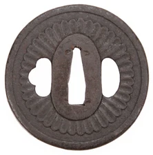 Antique Japanese Iron Tsuba Carved Flower Edo Period Katana Samurai Sword Guard