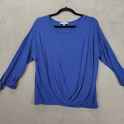 Moa Moa Womens Blue 3/4 Tie Cuff Sleeve Size Small Blouse Top