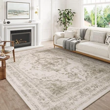 Vintage Area Rug 5X7 Indoor Bedroom Rug Kitchen Taupe Medallion Washable Living