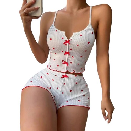 Women s Sleepwear Sleeveless Top and Shorts Pajama Set Printed Nighty - Bild 30 von 37