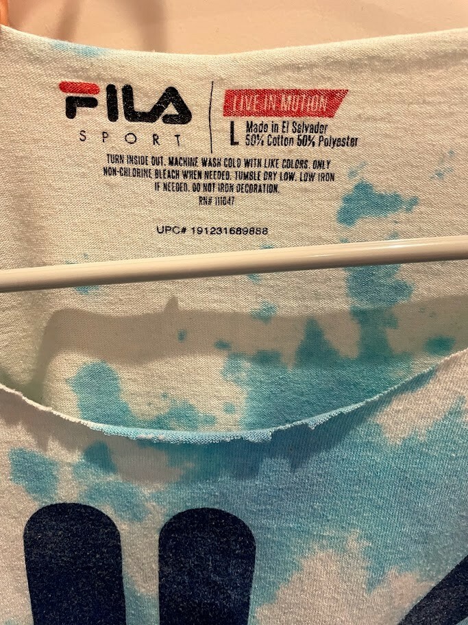 fila t shirt tie dye vintage grande bianca e blu sportiva