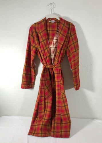 vtg 50s flannel plaid cotton robe mens Duster 60s 