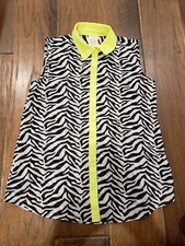 Girls Neon Yellow Zebra Print Blouse Shirt Top Sleeveless Size Small 6 6X EUC