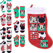 Minnie Mouse Girls 7-Pack Crew Socks with Christmas Stocking