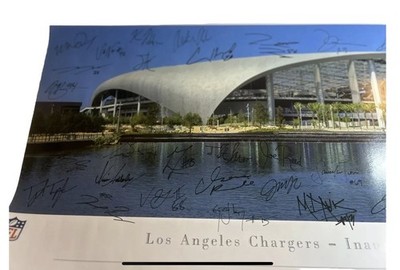 LA CHARGERS AUTOGRAPHED INAUGURAL GAME PANORAMIC POSTER SoFi STADIUM 2020