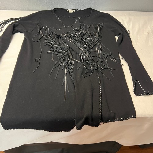 Ariat Women's L/G Black Fringe Open Front Knit Western Cardigan Knit Sweater - Picture 6 of 11
