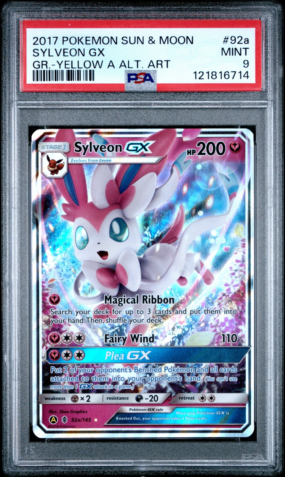 2017 POKEMON SUN & MOON GUARDIANS RISING YELLOW A ALTERNATE ART SYLVEON GX PSA 9