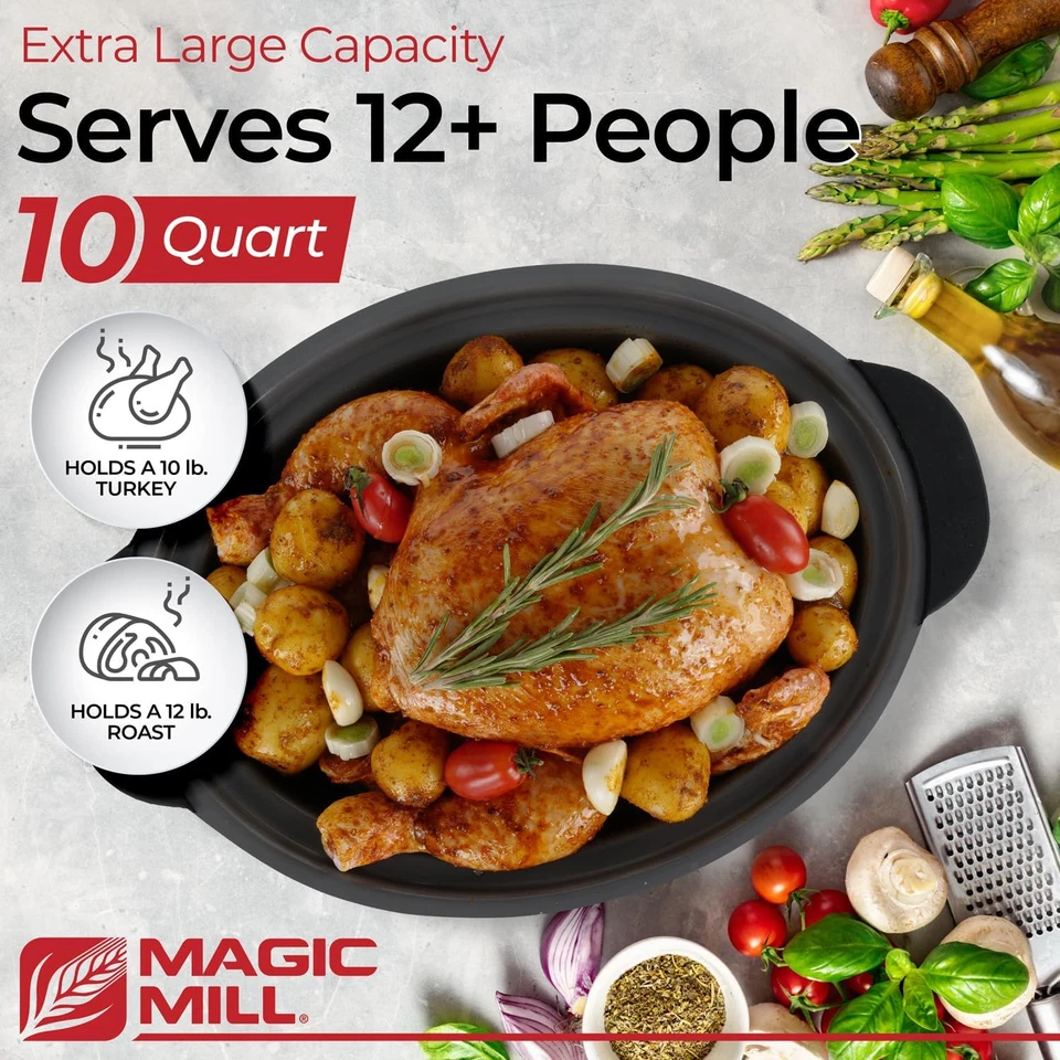 Magic Mill Slow Cooker 10 Quart | Extra Large Non-Stick Metal Searing Pot & Tran - Image 4 of 4