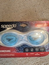 Speedo Adult Boomerang Swim Goggles- Clear /Blue Ages 15 New In Box