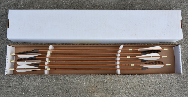 Box of (6) Wooden Field Point 27 1/2" Feathered Archery Arrows - Possibly New